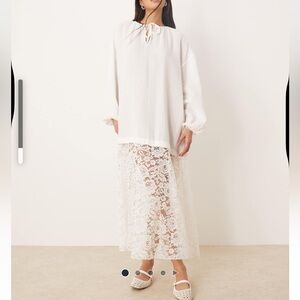 ASOS Design boho fabric mix lace tunic in cream. NWT